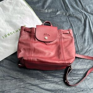 LONGCHAMP - Le Pliage Leather Backpack. Maroon Red. Pristine condition